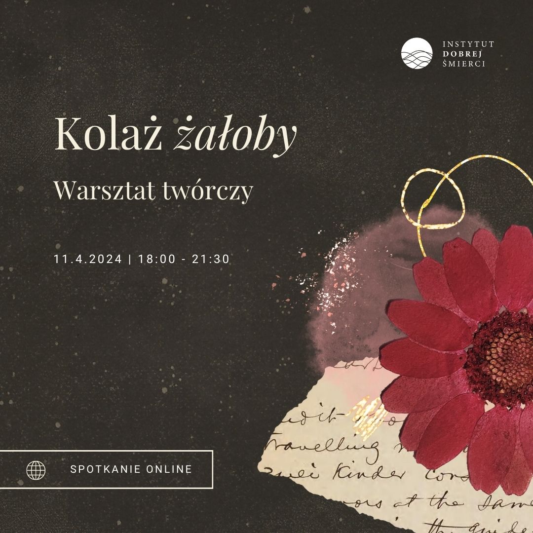 Grafika przedstawia kolaż z kwiatem i fragmentem tekstu.