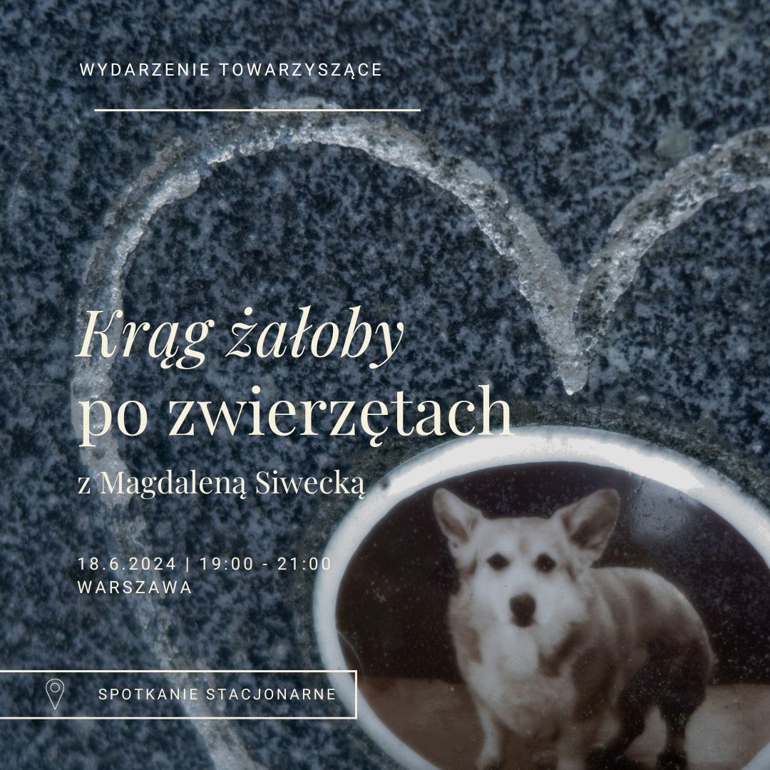 Grafika przedstawia psa stojącego na tle serca.
