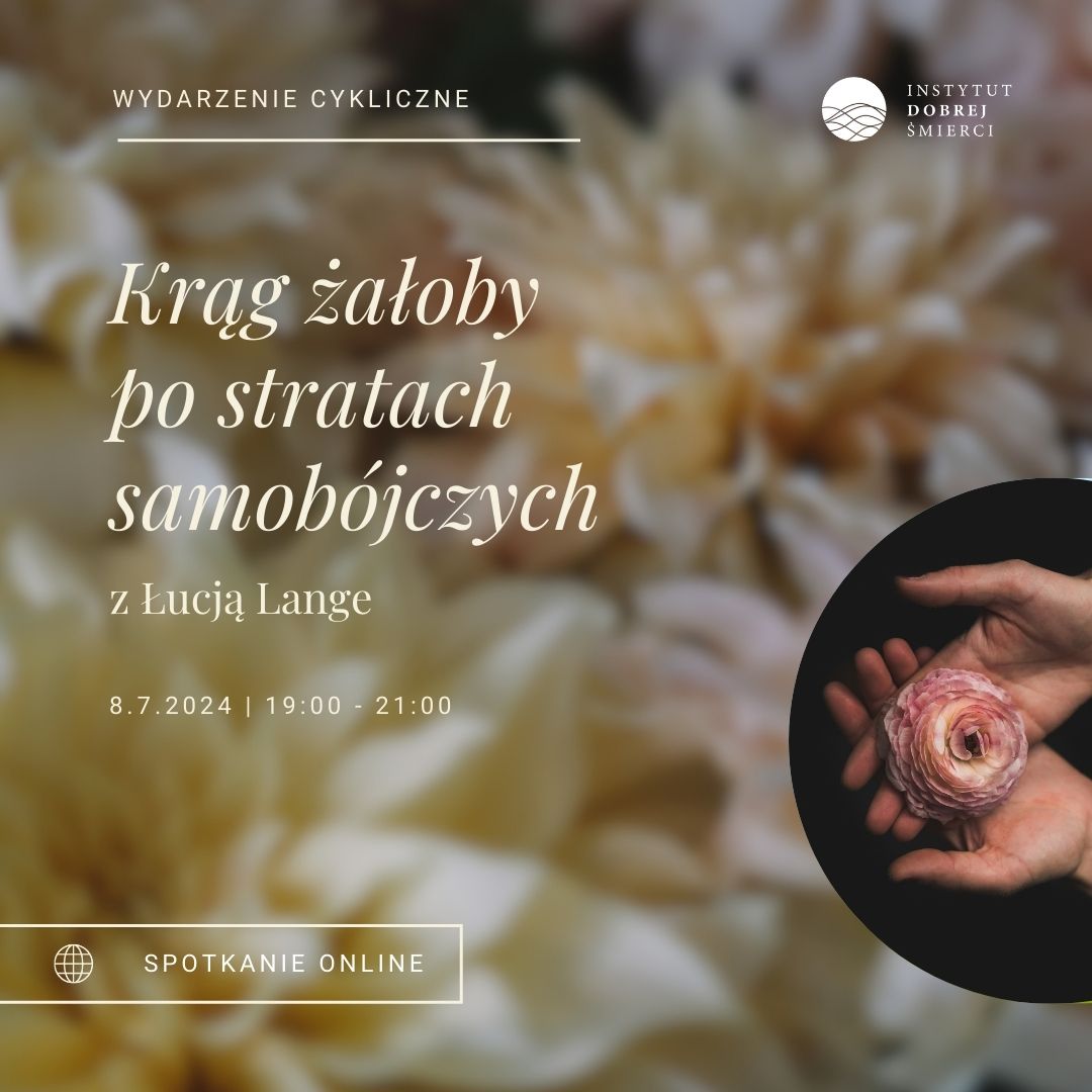 Grafika przedstawia złożone dłonie trzymające kwiat na tle z kwiatów.