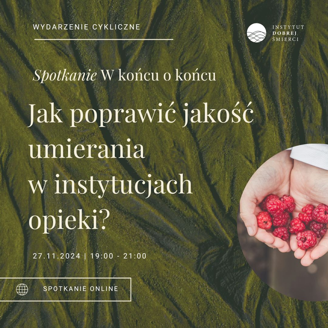 Dłonie trzymające maliny wpisane w półkole.
