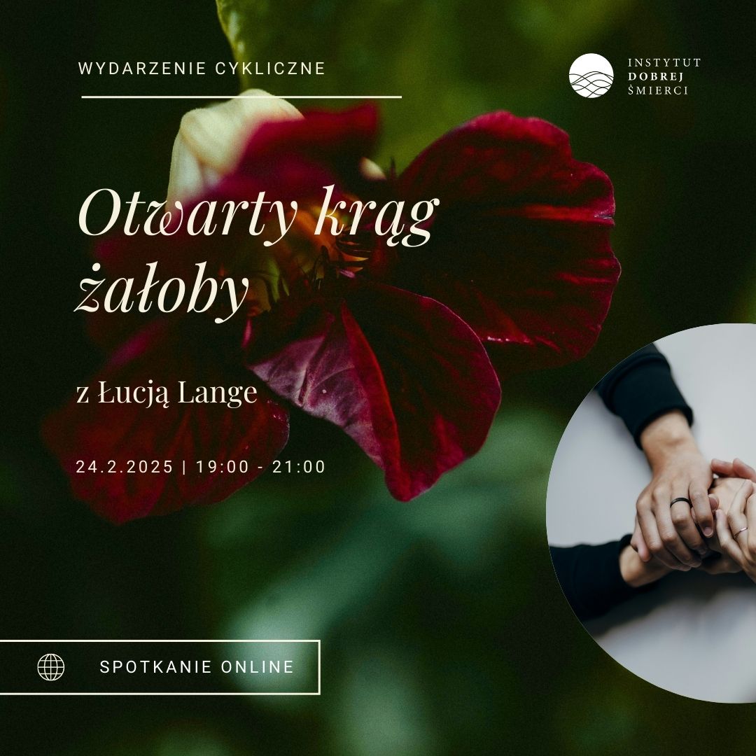 Grafika przedstawia trzymające się ręce na tle czerwonego kwiatu.