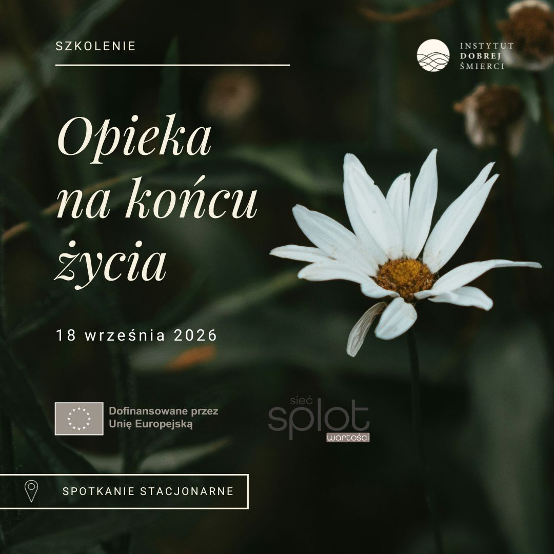 biały kwiatek na zielonym tle i napisy